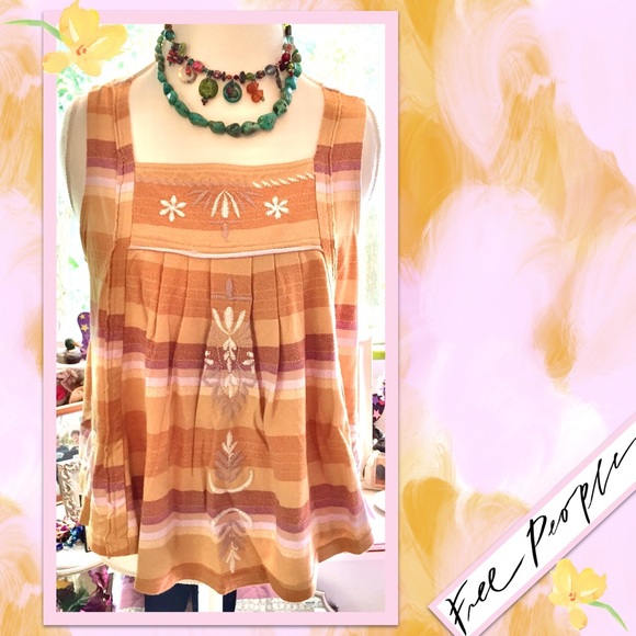 Free People Vintage Stripe Swing Tank Top in Soft Gold Combo - Picture 7 of 10